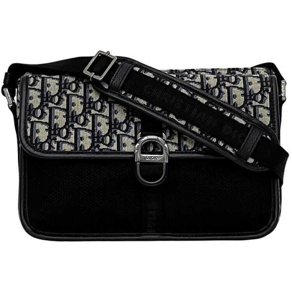 Christian Dior Shoulder Bag Messenger Navy Blue Black Oblique Canvas Leather